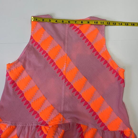 NEMA Resort Wear  Embroidered Tiered Short Dress Neon Print Sleeveless S - Picture 15 of 15